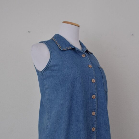 Vintage Christopher &‎ Banks Blue Denim Cotton Sleeveless Dress | size S - Picture 4 of 10